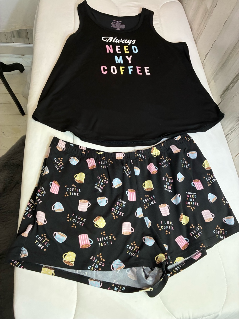 Women’s Black Coffee-Print Pajama Set